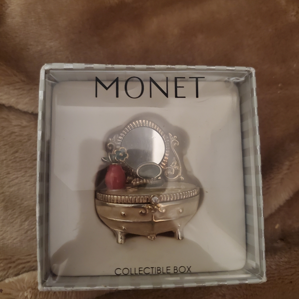 Monet Gold and Silver Vanity Box with Red Accent